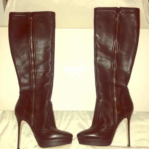 JIMMY CHOO BLACK LEATHER BOOTS - Picture 1 of 8